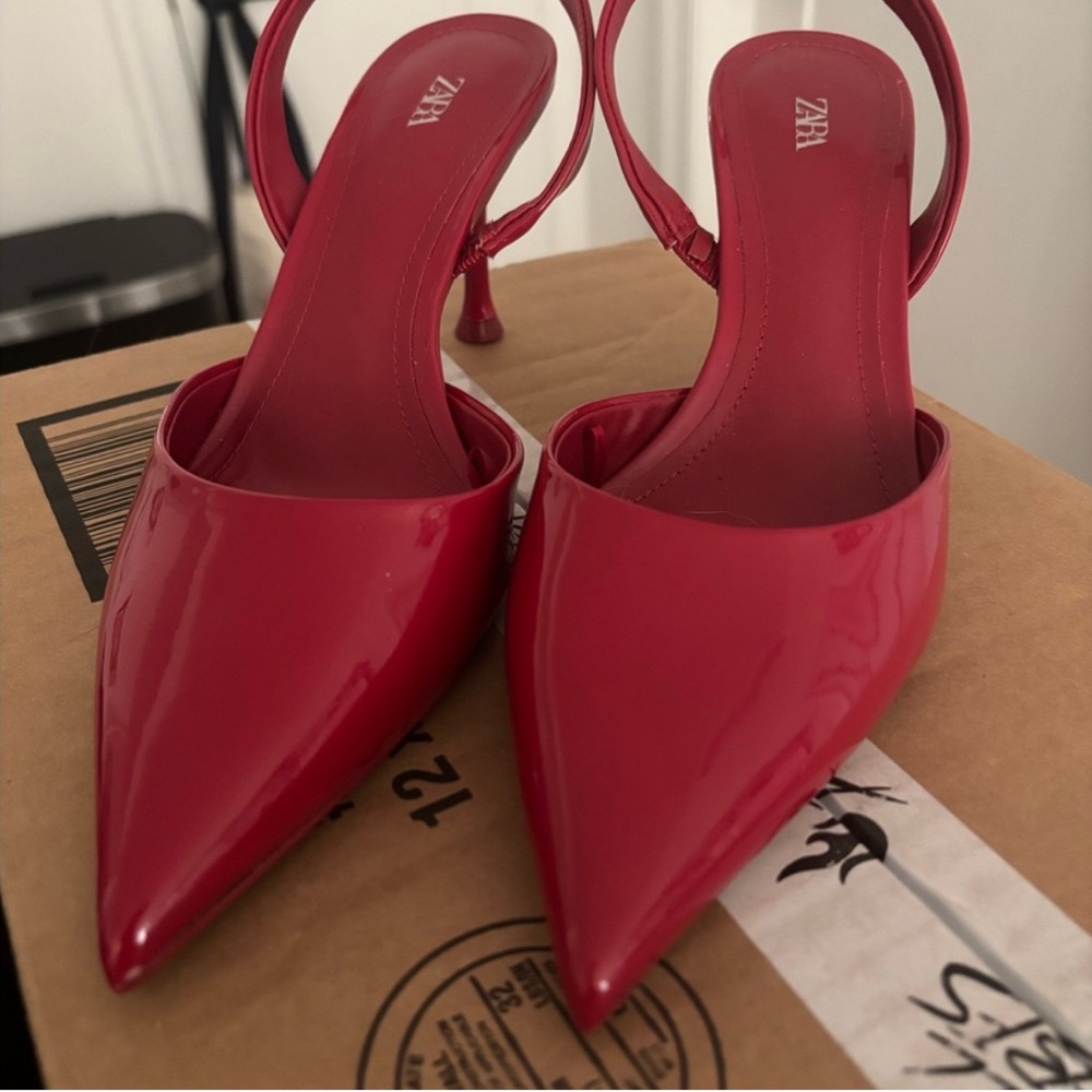 SOLD Zara Bold Red Slingback Heels